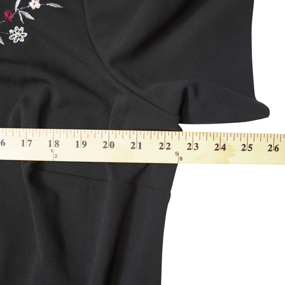 Calvin Klein Black Dress Crew-Neck Short-Sleeve Embroidered Cottagecore 16W EUC - Picture 10 of 12